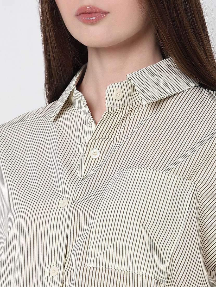 women striped long sleeve collared relaxed fit shirt - 21979918 -  Standard Image - 5