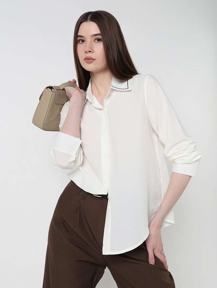 women solid long sleeve relaxed fit shirt - 21979920 - Zoom Image - 0