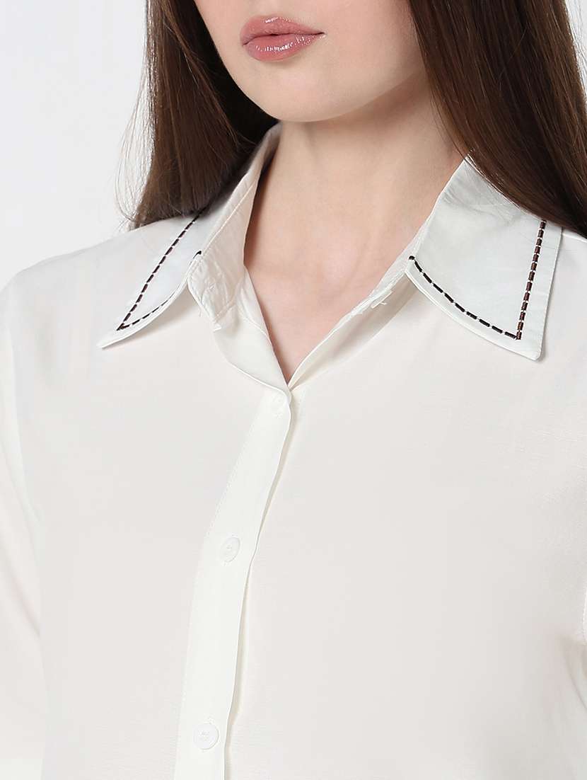 women solid long sleeve relaxed fit shirt - 21979920 - Standard Image - 5