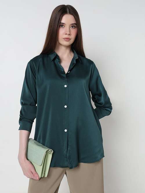 women solid long sleeve relaxed fit shirt - 21979922 -  Standard Image - 0