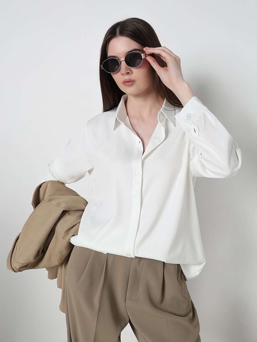 women solid long sleeve relaxed fit shirt - 21979924 -  Zoom Image - 0