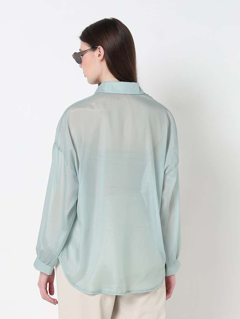 women solid long sleeve collared relaxed fit shirt - 21979926 - Standard Image - 3