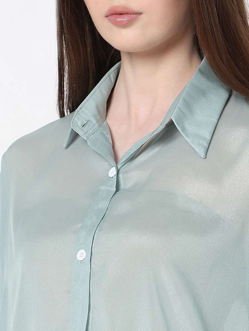 women solid long sleeve collared relaxed fit shirt - 21979926 - Standard Image - 5