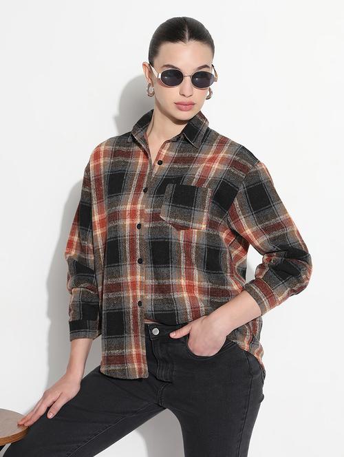 women checkered long sleeve collared shirt - 21979930 - Standard Image - 0