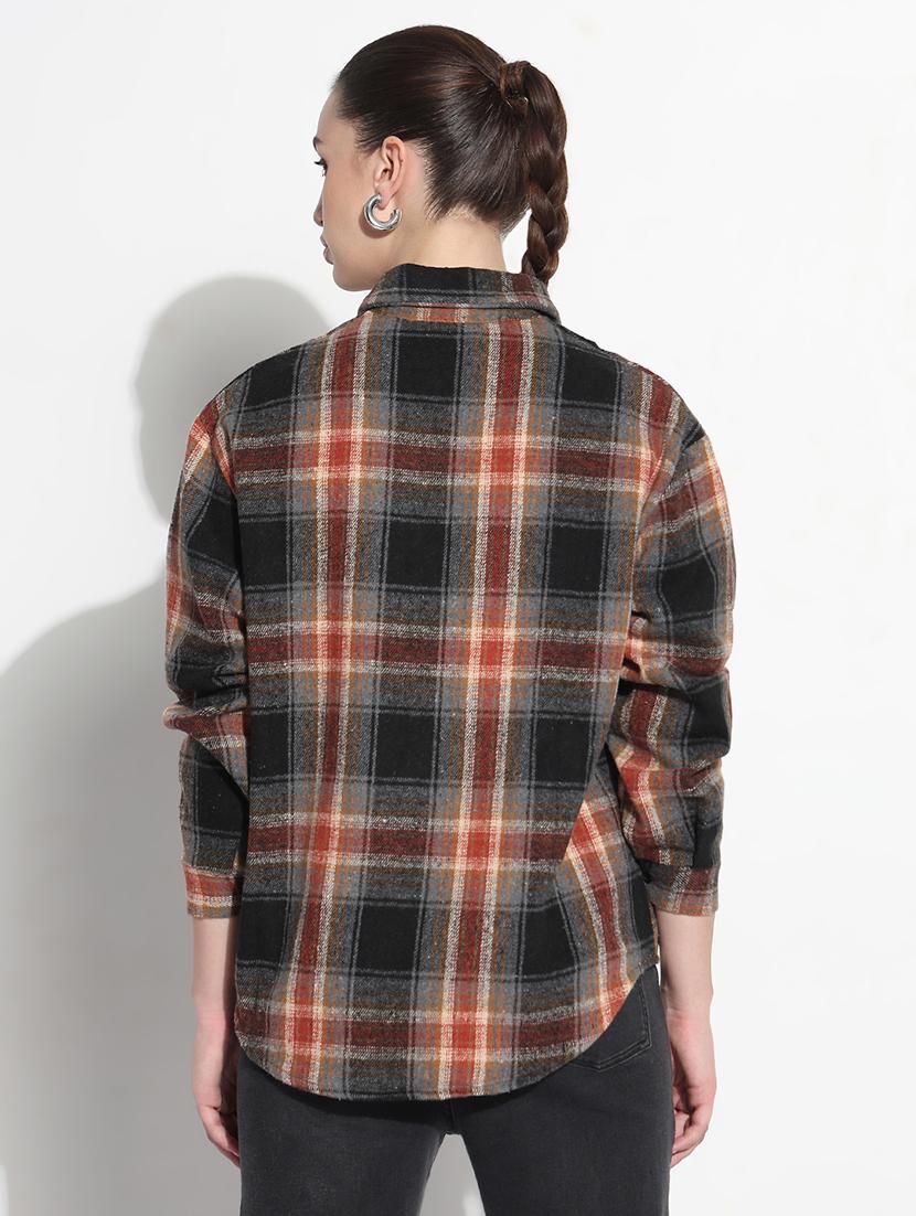 women checkered long sleeve collared shirt - 21979930 - Standard Image - 3