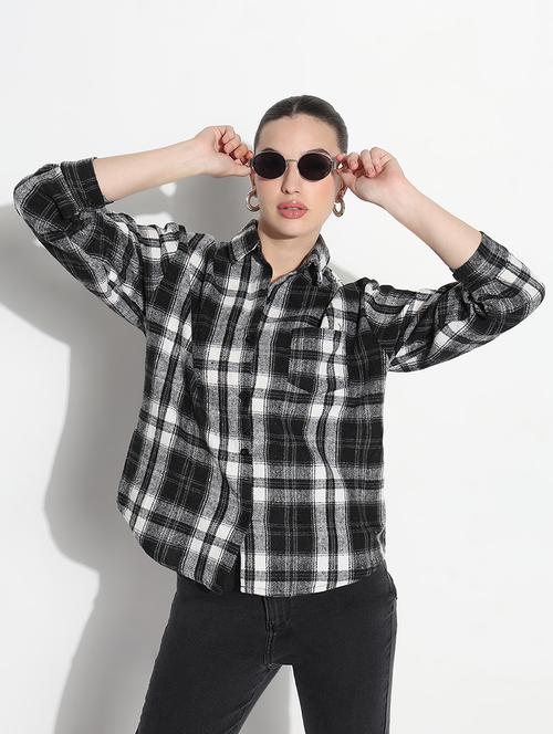 women checkered long sleeve collared shirt - 21979931 - Standard Image - 0