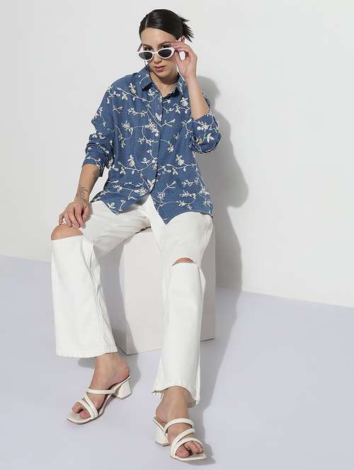 women embroidered long sleeve relaxed fit shirt - 21979935 - Standard Image - 0