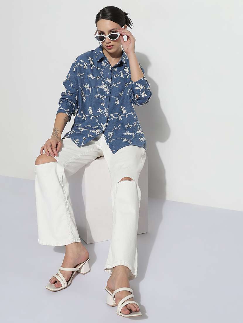 women embroidered long sleeve relaxed fit shirt - 21979935 - Zoom Image - 0