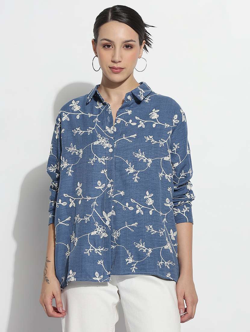 women embroidered long sleeve relaxed fit shirt - 21979935 - Standard Image - 5