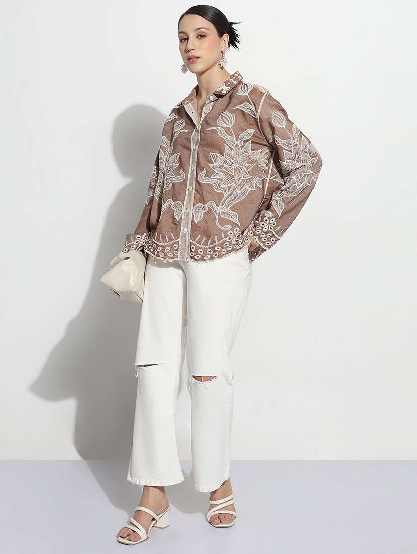women embroidered long sleeve relaxed fit shirt - 21979938 - Standard Image - 5