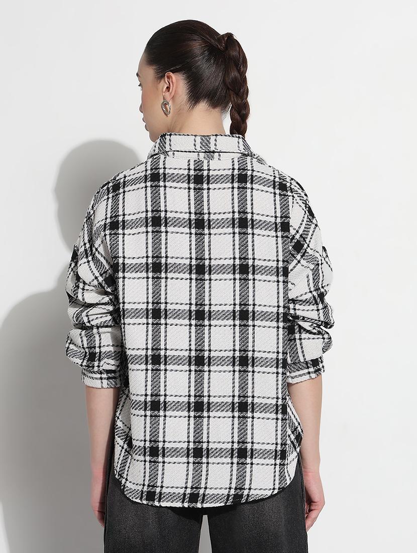 women checkered long sleeve collared oversized shirt - 21979940 - Standard Image - 5