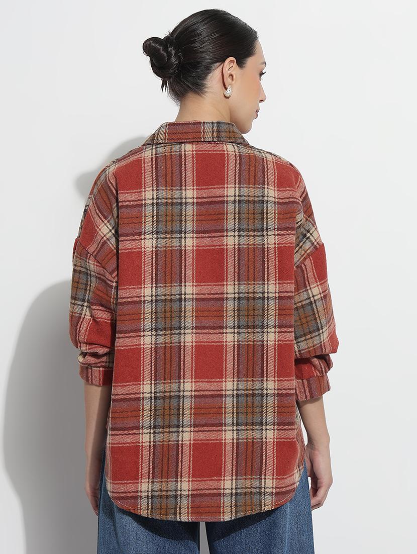 women checkered long sleeve collared oversized shirt - 21979941 - Standard Image - 3