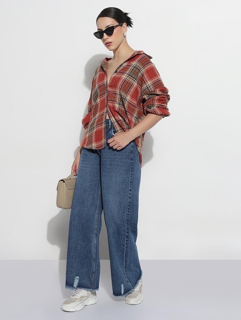 women checkered long sleeve collared oversized shirt - 21979941 - Standard Image - 5