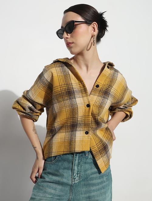 women checkered long sleeve collared oversized shirt - 21979942 - Standard Image - 0