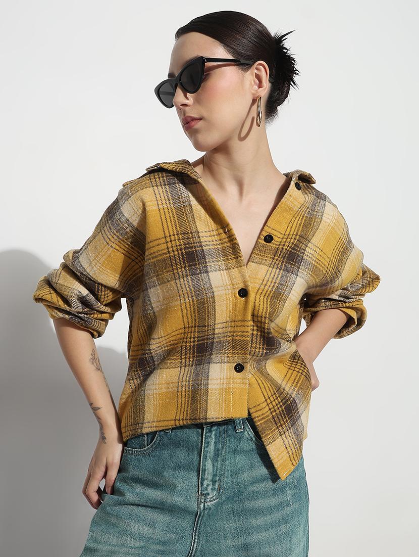 women checkered long sleeve collared oversized shirt - 21979942 - Zoom Image - 0