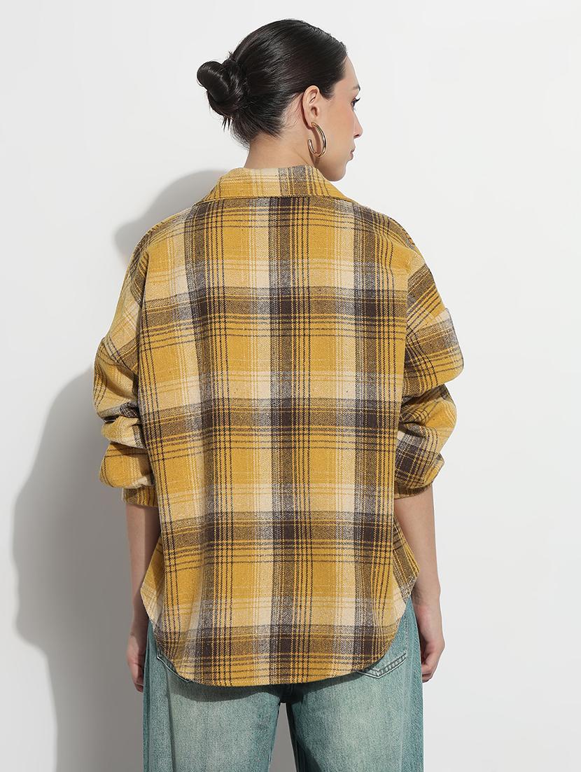 women checkered long sleeve collared oversized shirt - 21979942 - Standard Image - 3