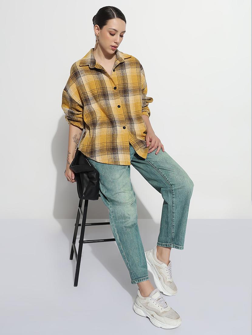 women checkered long sleeve collared oversized shirt - 21979942 - Standard Image - 5