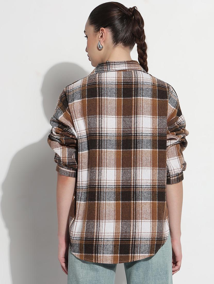 women checkered long sleeve collared oversized shirt - 21979943 - Standard Image - 3