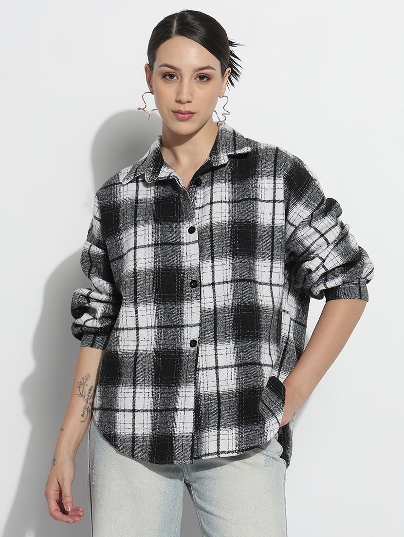 women checkered long sleeve collared oversized shirt - 21979944 - Zoom Image - 0