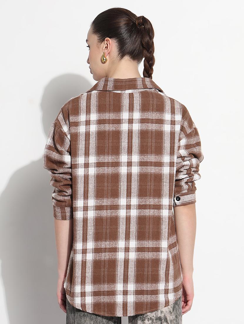 women checkered long sleeve collared oversized shirt - 21979945 - Standard Image - 5