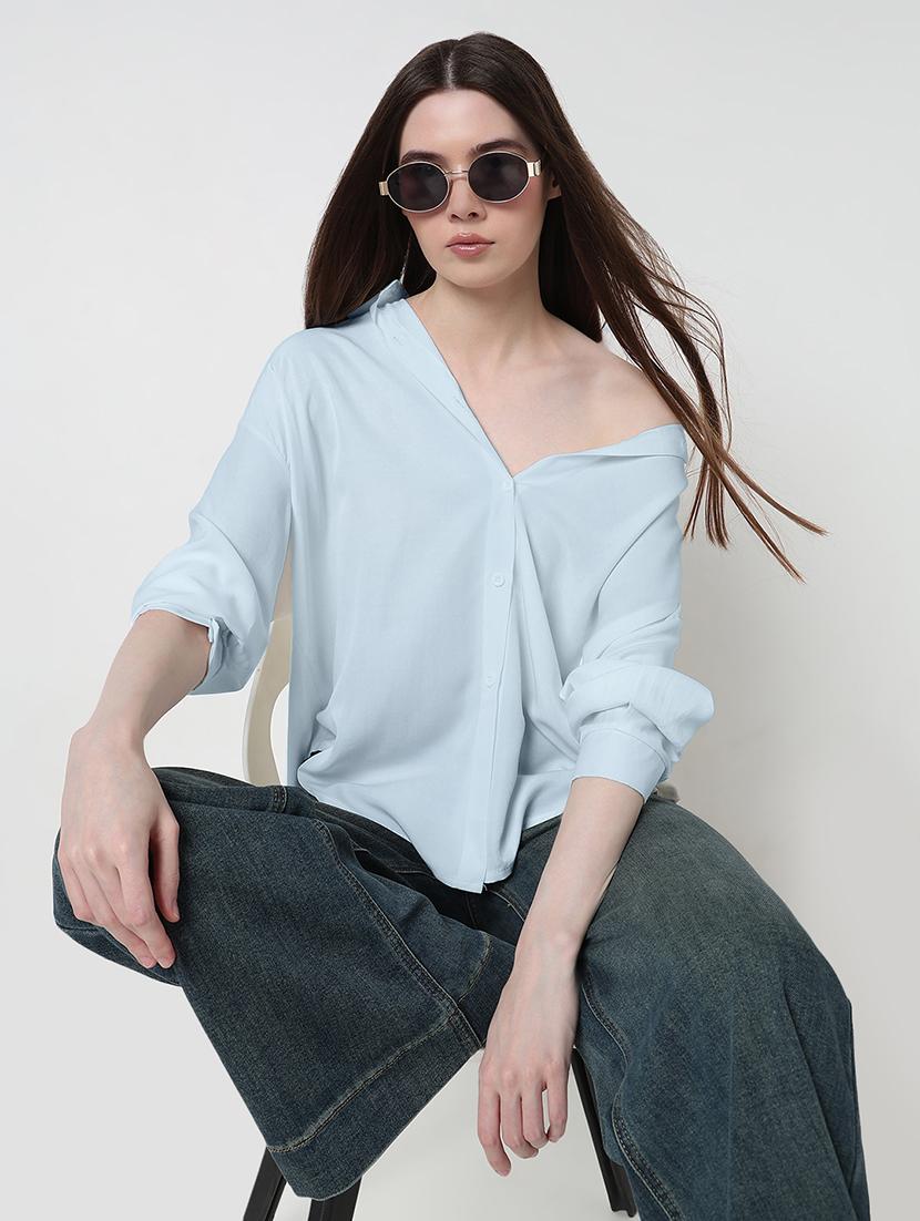 women solid long sleeve relaxed fit shirt