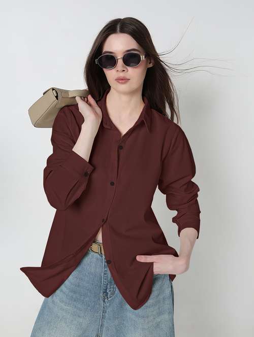 women solid long sleeve relaxed fit shirt - 21979950 -  Standard Image - 0