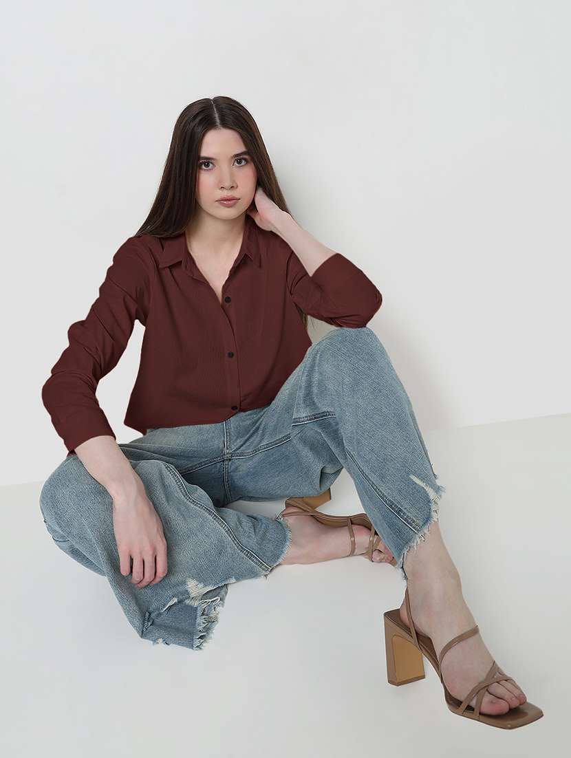 women solid long sleeve relaxed fit shirt - 21979950 - Standard Image - 3