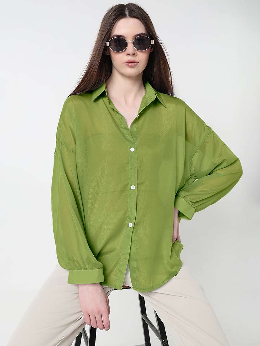 women solid long sleeve relaxed fit shirt