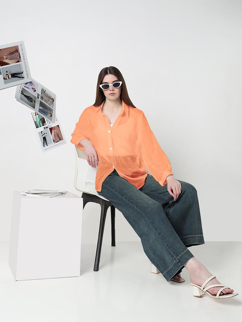 women solid collared long sleeve oversized shirt - 21979954 - Standard Image - 3