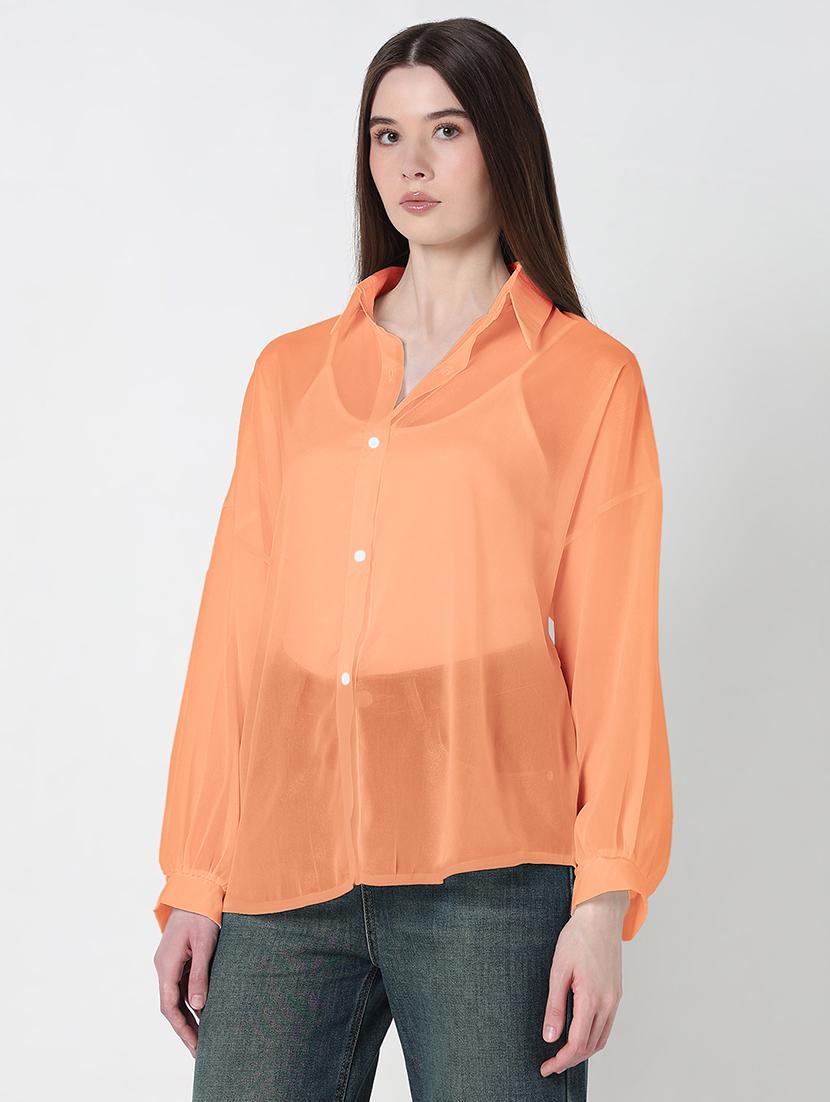 women solid collared long sleeve oversized shirt - 21979954 - Standard Image - 5