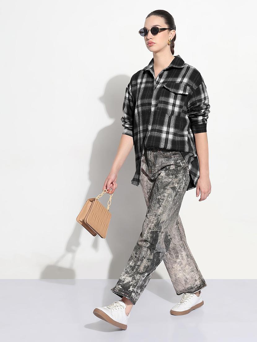 women checkered long sleeve collared oversized shirt - 21979955 - Standard Image - 3