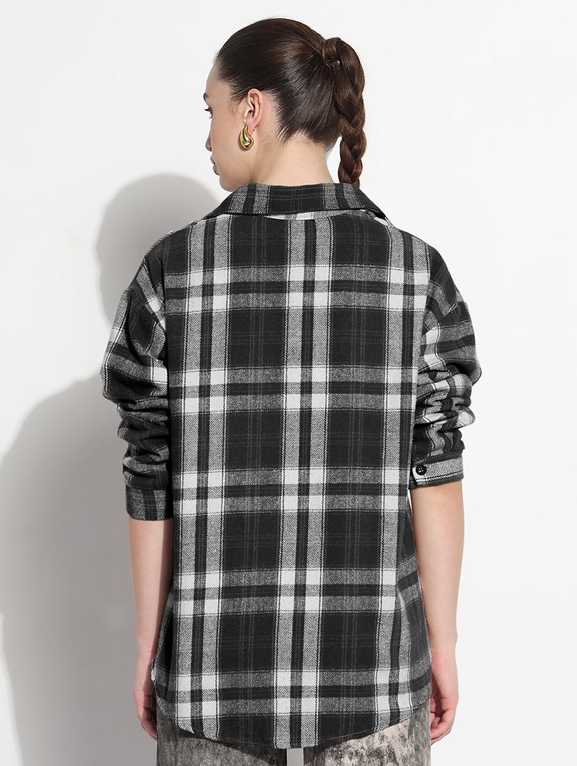 women checkered long sleeve collared oversized shirt - 21979955 - Standard Image - 5