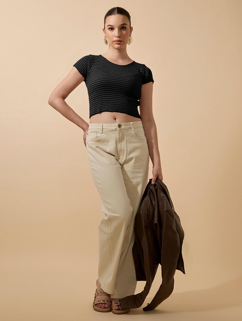 women striped short sleeve crop top - 21979956 - Standard Image - 5