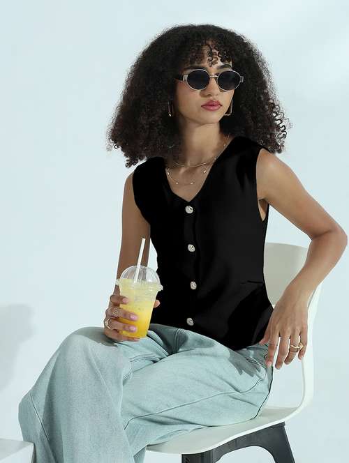 women black solid sleeveless vest top - 21979960 -  Standard Image - 0