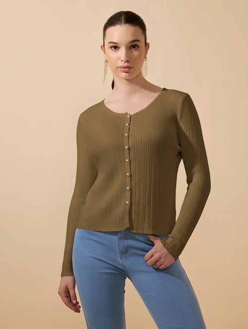 women olive solid long sleeve regular top - 21979961 - Standard Image - 0