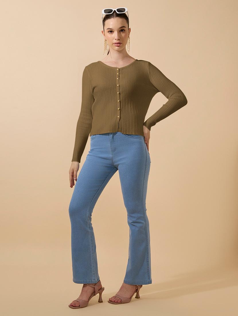 women olive solid long sleeve regular top - 21979961 - Standard Image - 5