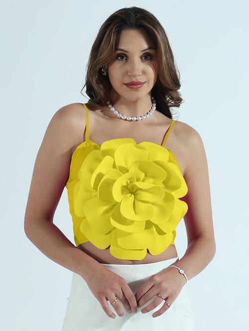 women yellow solid shoulder strap crop top - 21979963 -  Standard Image - 0