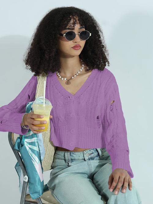 women self designed long sleeve crop pullover - 21979967 - Standard Image - 0