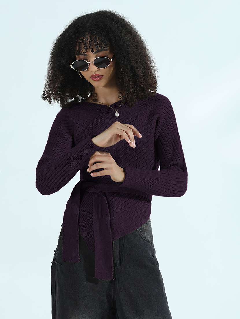 women solid long sleeve asymmetric top - 21979969 -  Zoom Image - 0
