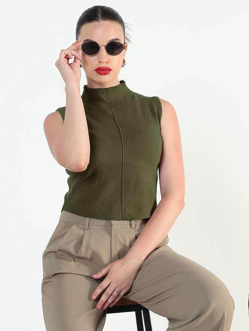 women olive solid sleeveless top - 21979973 - Zoom Image - 0