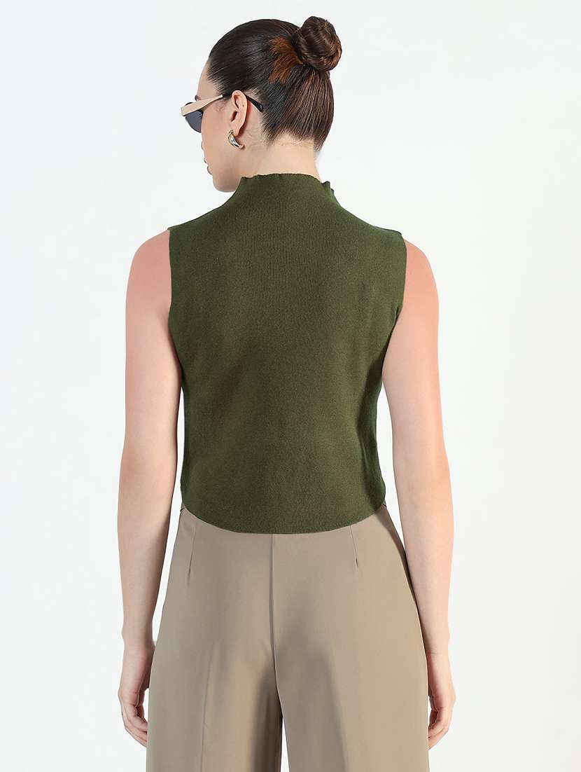 women olive solid sleeveless top - 21979973 - Standard Image - 3