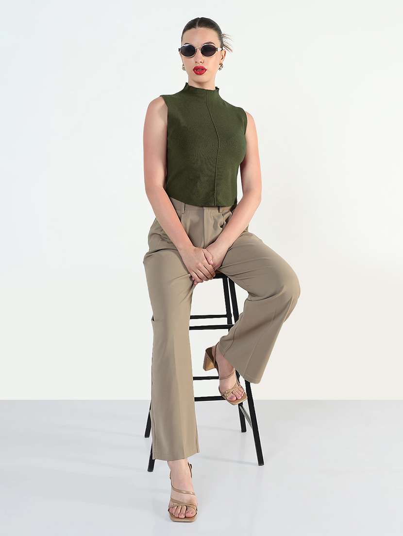 women olive solid sleeveless top - 21979973 - Standard Image - 5