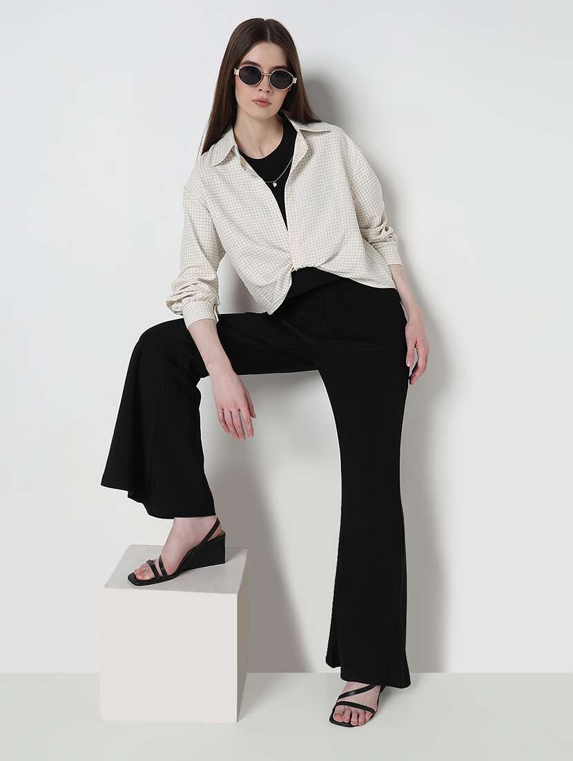 women checkered collared crop top with slip - 21979975 -  Standard Image - 3