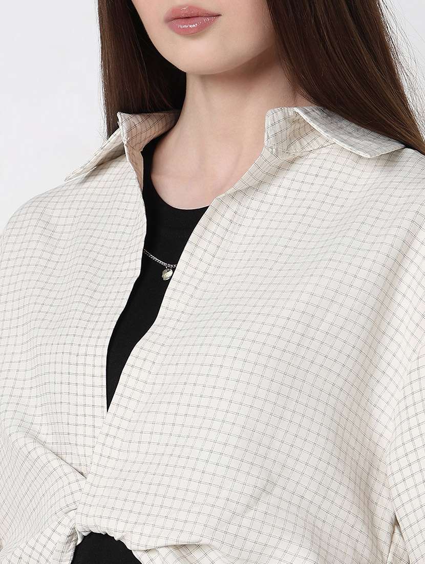 women checkered collared crop top with slip - 21979975 -  Standard Image - 5