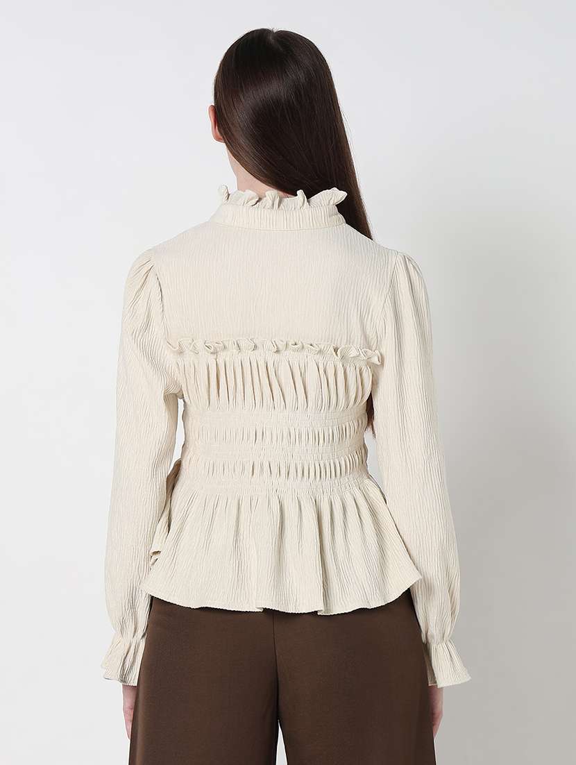 women cream solid puff sleeve a-line top - 21979977 -  Standard Image - 3