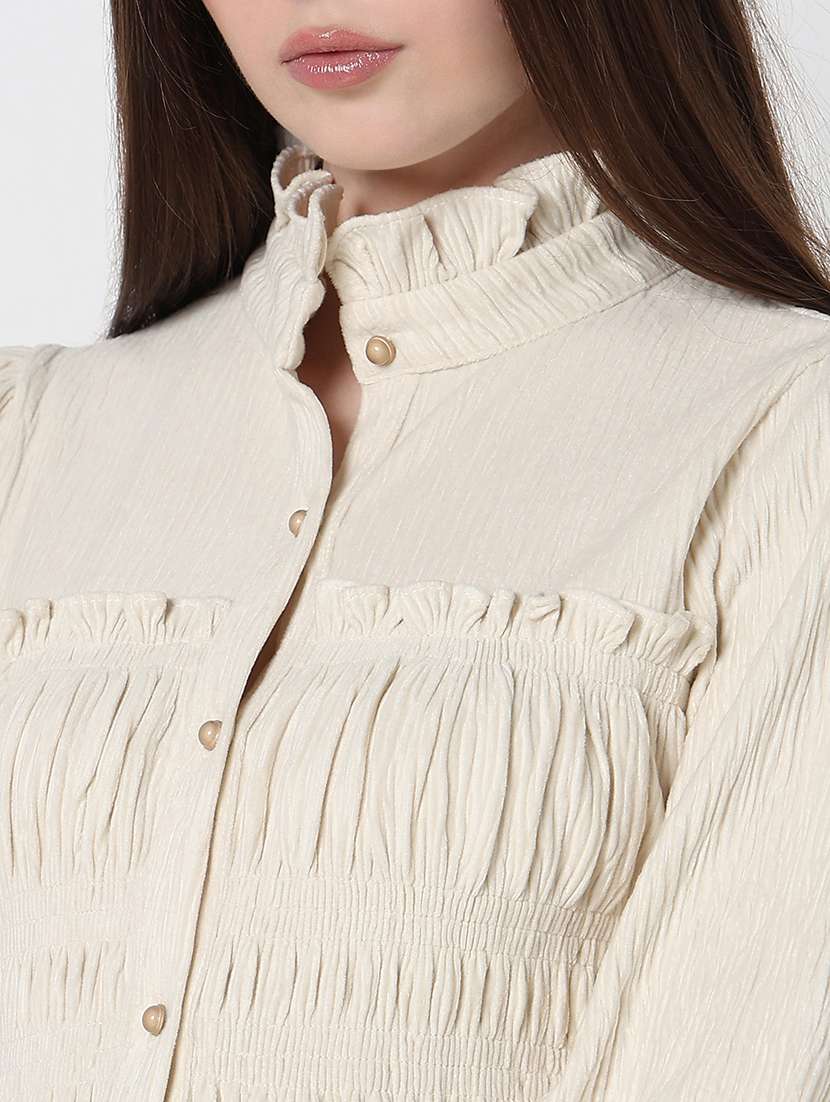 women cream solid puff sleeve a-line top - 21979977 -  Standard Image - 5