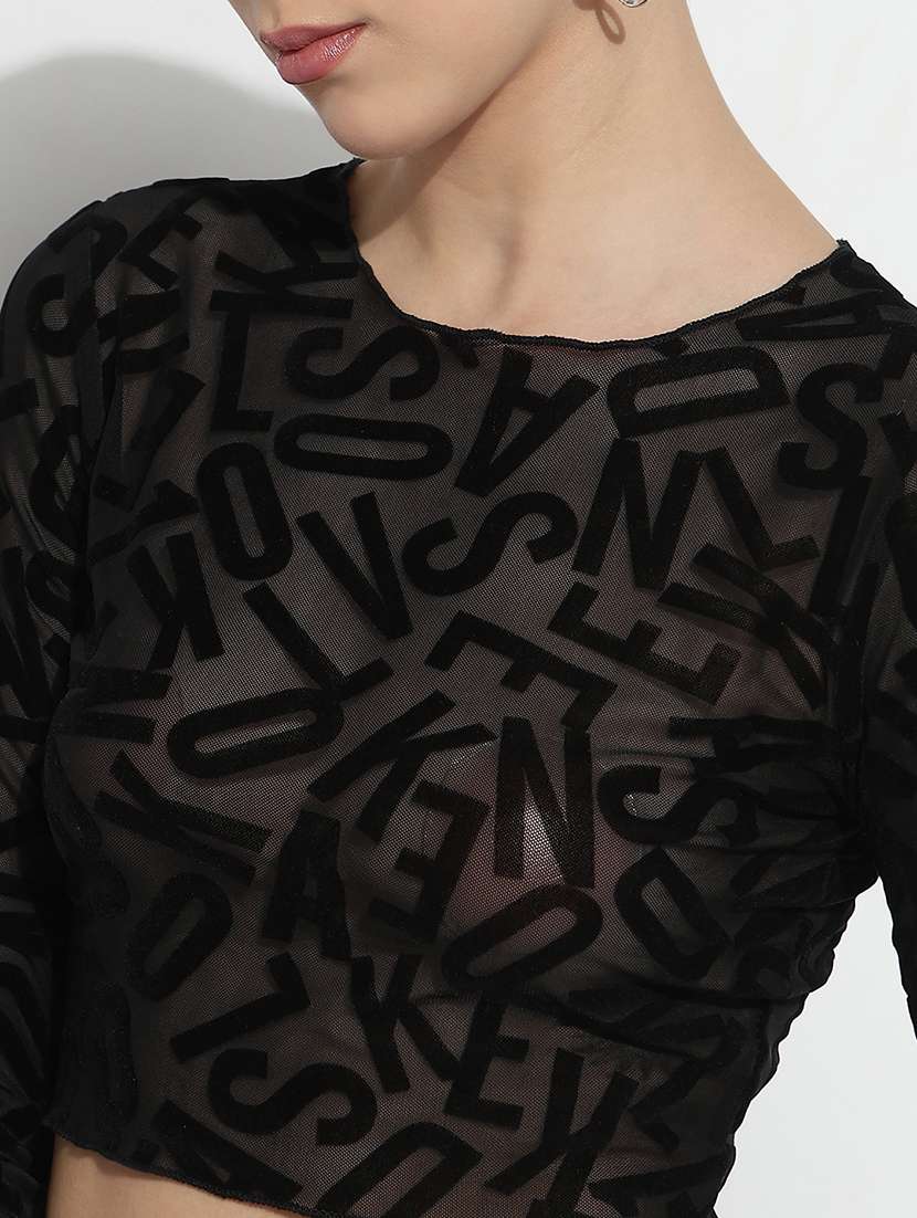 women self designed long sleeve crop sheer top - 21979981 -  Standard Image - 5