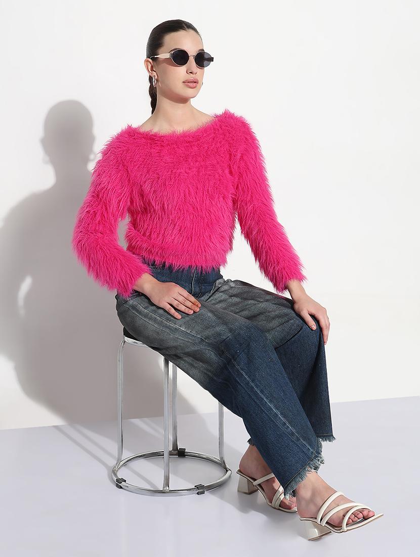 women solid long sleeve crop pullover - 21979983 - Standard Image - 3