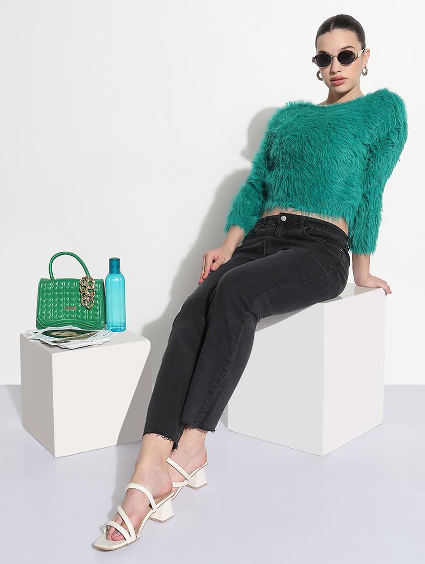 women solid long sleeve crop pullover - 21979985 - Standard Image - 3