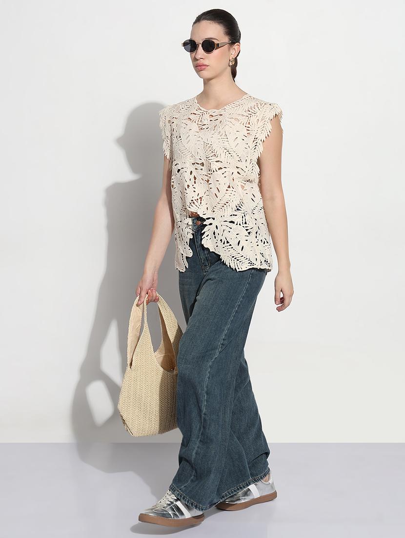 women self designed sleevelelss asymmetric lace top - 21979988 - Standard Image - 5